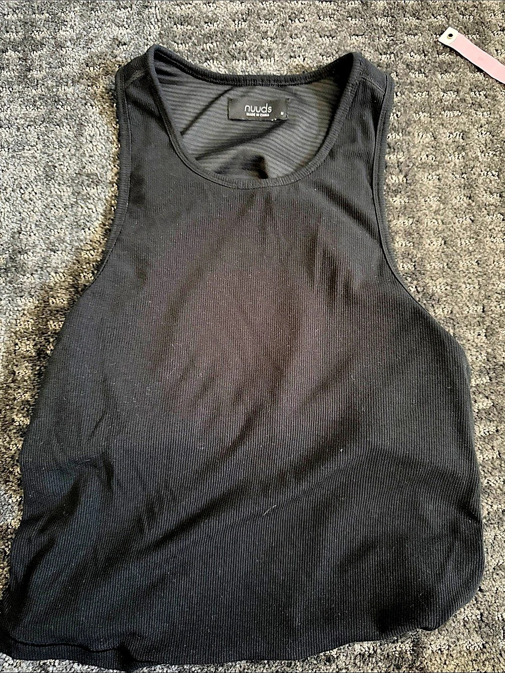 nuuds Ribbed Cropped Tank Top in Black Size Medium Like New